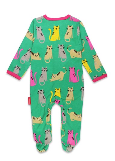 Toby Tiger Organic Green Kitten Print Sleepsuit (Newborn - 12 months)