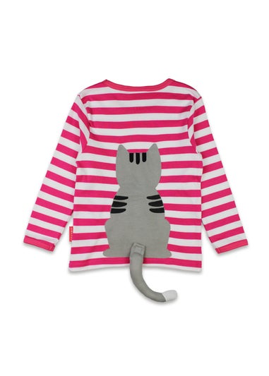 Toby Tiger Organic Pink Kitten Applique Long-Sleeved T-Shirt (6 months - 8 years)