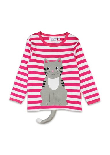 Toby Tiger Organic Pink Kitten Applique Long-Sleeved T-Shirt (6 months - 8 years)