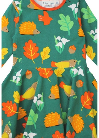 Toby Tiger Organic Green Autumn Print Skater Dress (12  months - 8 years)