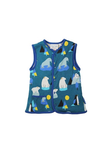 Toby Tiger Organic Blue Arctic Print Reversible Gilet (12  months - 8 years)