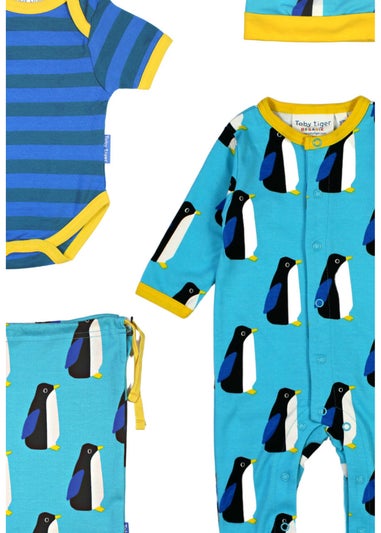 Toby Tiger Organic Blue Penguin Print Baby Gift Set (Newborn - 12 months)