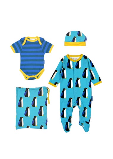 Toby Tiger Organic Blue Penguin Print Baby Gift Set (Newborn - 12 months)