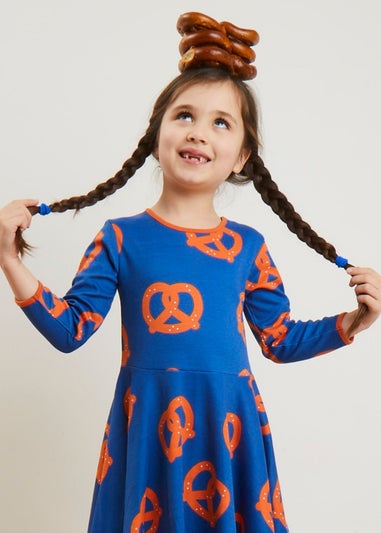 Toby Tiger Organic Blue Pretzel Print Skater Dress (12  months - 8 years)