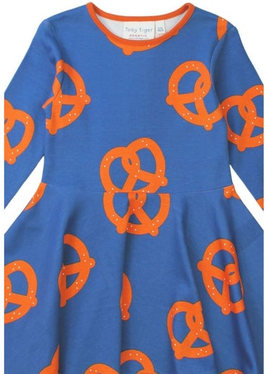 Toby Tiger Organic Blue Pretzel Print Skater Dress (12  months - 8 years)