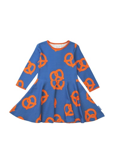 Toby Tiger Organic Blue Pretzel Print Skater Dress (12  months - 8 years)