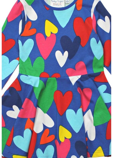 Toby Tiger Organic Multi Colour Heart Print Long-Sleeved Skater Dress (12  months - 8 years)