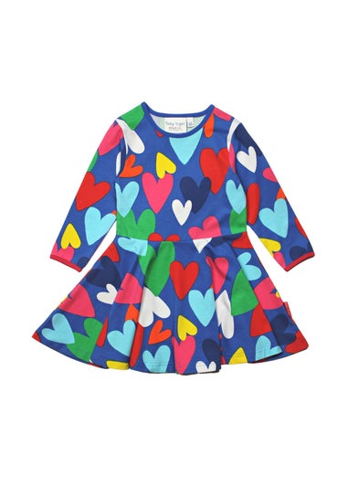 Toby Tiger Organic Multi Colour Heart Print Long-Sleeved Skater Dress (12  months - 8 years)