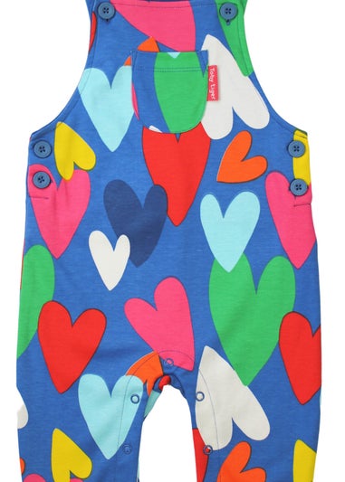 Toby Tiger Organic Multi Colour Heart Print Dungarees (3  months - 4 years)