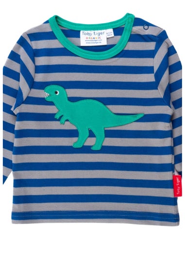 Toby Tiger Organic Blue T-Rex Applique Long-Sleeved T-shirt (3 months - 8 years)