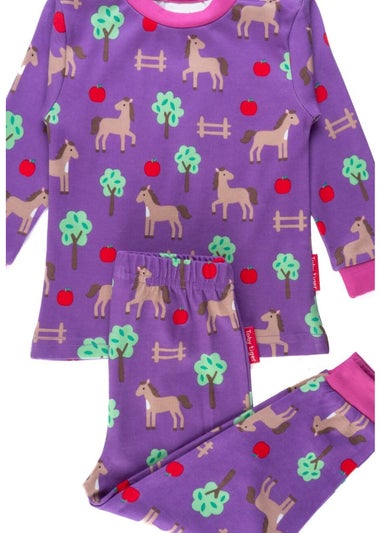 Toby Tiger Organic Purple Horse Print Pyjamas (12  months - 6 years)