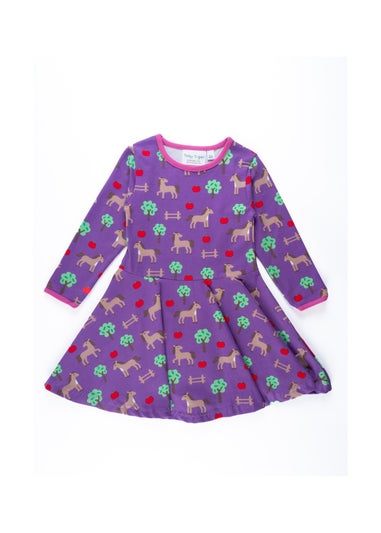 Toby Tiger Organic Purple Horse Print Long-Sleeved Skater Dress (12  months - 8 years)