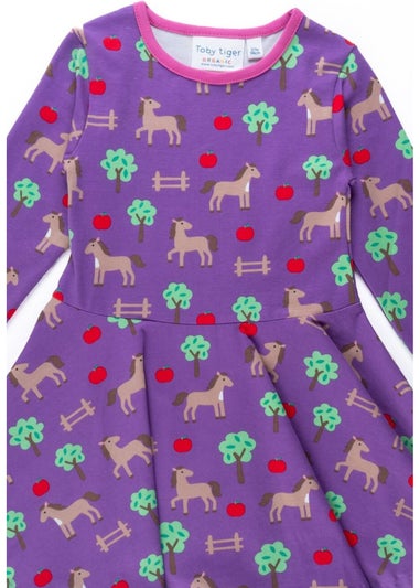 Toby Tiger Organic Purple Horse Print Long-Sleeved Skater Dress (12  months - 8 years)