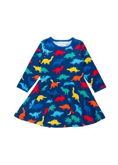 Toby Tiger Organic Multi Colour Rainbow Dinosaur Print Skater Dress (12  months - 8 years)