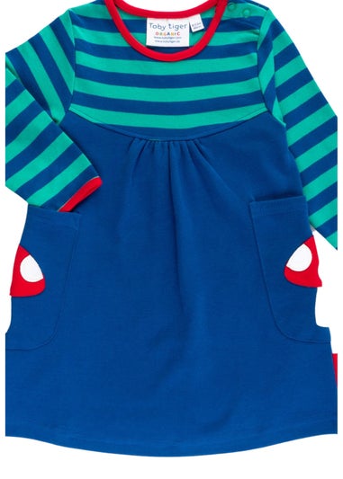 Toby Tiger Organic Blue Floral Mushroom Applique Dress (6 months - 6 years)