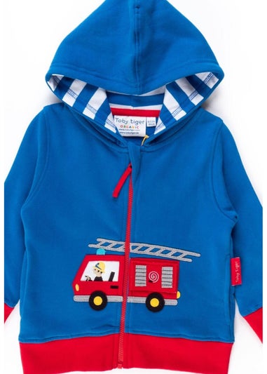 Toby Tiger Organic Blue Fire Engine Applique Hoodie (6 months - 6 years)