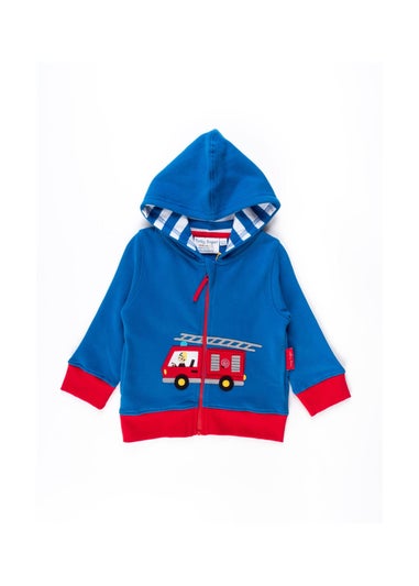 Toby Tiger Organic Blue Fire Engine Applique Hoodie (6 months - 6 years)