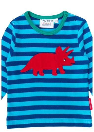 Toby Tiger Organic Blue Triceratops Applique Long-Sleeved T-Shirt (3 months - 8 years)