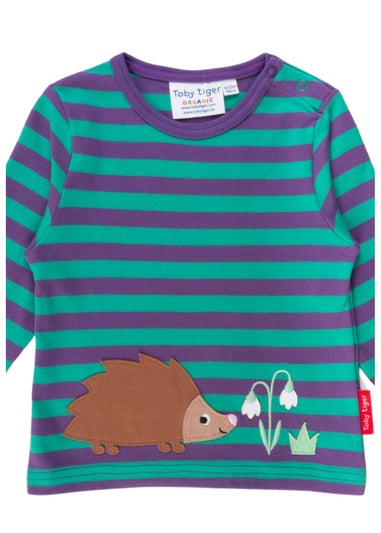 Toby Tiger Organic Purple Hedgehog Applique Long-Sleeved T-Shirt (3 months - 8 years)