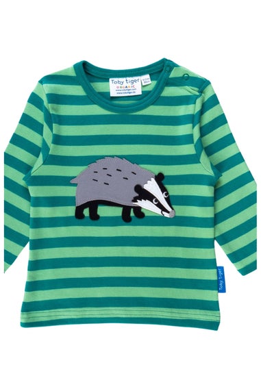 Toby Tiger Organic Green Badger Applique Long-Sleeved T-Shirt (3 months - 8 years)