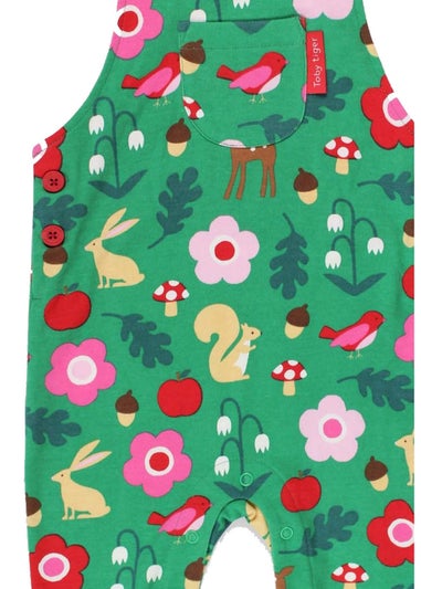 Toby Tiger Organic Green Forest Adventure Print Dungarees (3  months - 4 years)