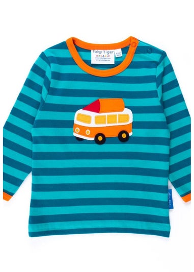 Toby Tiger Organic Blue Campervan Applique Long-Sleeved T-Shirt (3 months - 8 years)