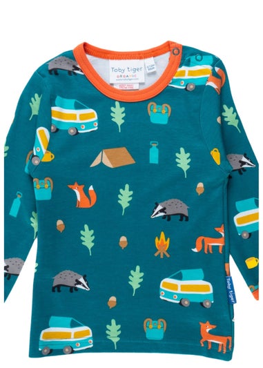 Toby Tiger Organic Green Campervan Print Long-Sleeved T-Shirt (3 months - 8 years)