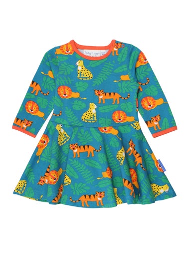 Toby Tiger Organic Green Wild Cats Print Skater Dress (6 months - 6 years)