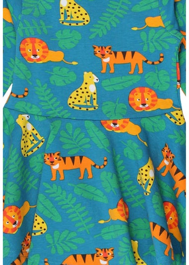 Toby Tiger Organic Green Wild Cats Print Skater Dress (6 months - 6 years)