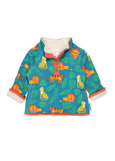 Toby Tiger Organic Green Wild Cats Print Cosy Fleece Sweatshirt (6 months - 6 years)