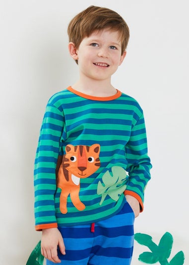 Toby Tiger Organic Green Born Free Tiger Applique T-Shirt (3 months - 6 years)