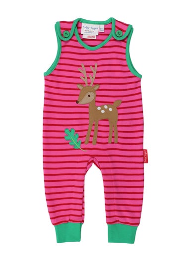 Toby Tiger Organic Pink Fawn Applique Slungarees (Newborn - 24 months)