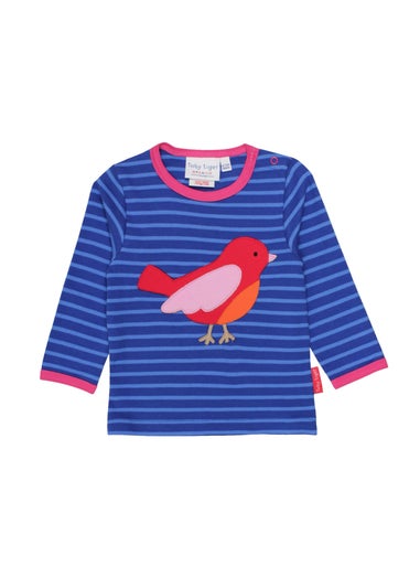 Toby Tiger Organic Blue Red Bird Applique T-Shirt (3 months - 6 years)