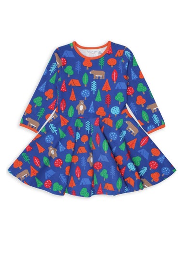 Toby Tiger Organic Blue Camping Bear Print Skater Dress (6 months - 6 years)