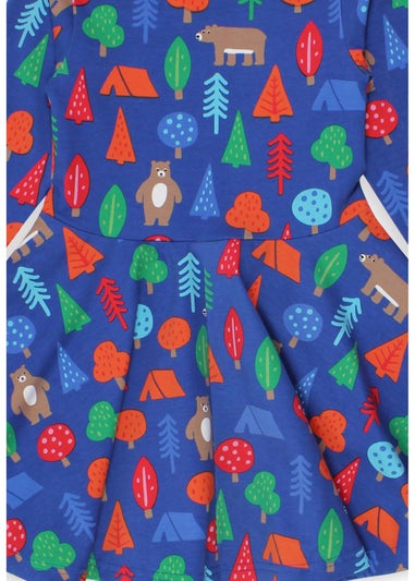 Toby Tiger Organic Blue Camping Bear Print Skater Dress (6 months - 6 years)