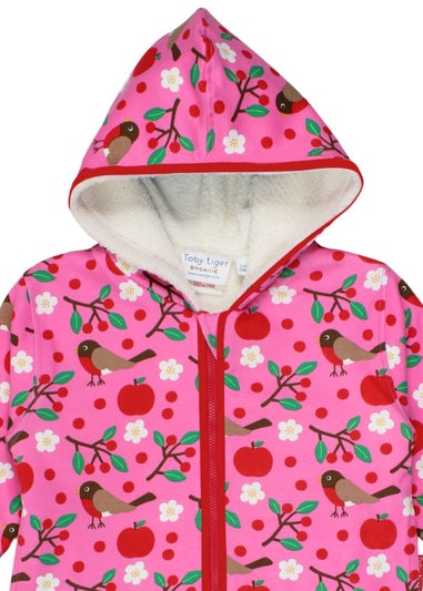 Toby Tiger Organic Pink Robin Print Fleece Hoodie (6 months - 6 years)