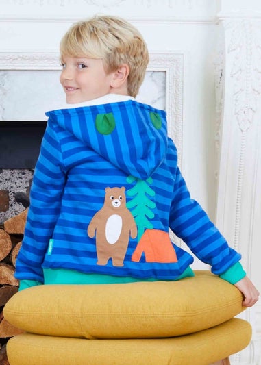 Toby Tiger Organic Blue Camping Bear Applique Hoodie (6 months - 6 years)