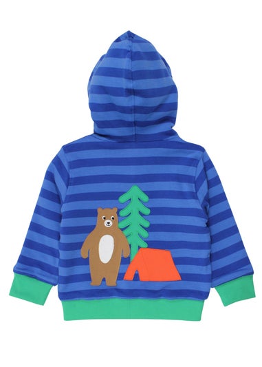 Toby Tiger Organic Blue Camping Bear Applique Hoodie (6 months - 6 years)