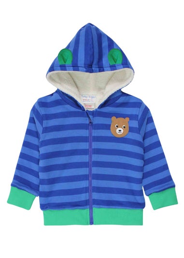 Toby Tiger Organic Blue Camping Bear Applique Hoodie (6 months - 6 years)