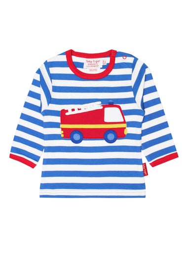 Toby Tiger Organic Blue Fire Engine Applique T-Shirt (6 months - 6 years)