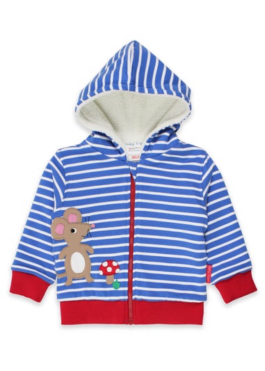 Toby Tiger Organic Blue Mouse & Mushroom Applique Hoodie (6 months - 6 years)