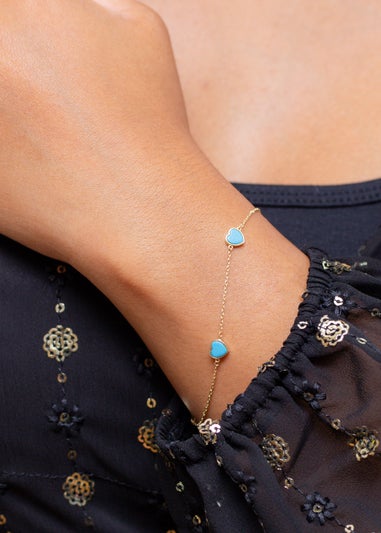 Golden Moments 9ct Yellow Gold 3 x 6mm Turquoise Heart Petals Bracelet