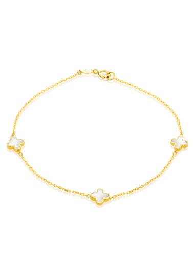 Golden Moments 9ct Yellow Gold 3 x 6.5mm Mother of Pearls Clover Petals Bracelet