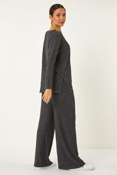 Roman Charcoal Relaxed Ribbed Side Split Top