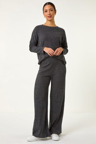 Roman Charcoal Relaxed Ribbed Side Split Top