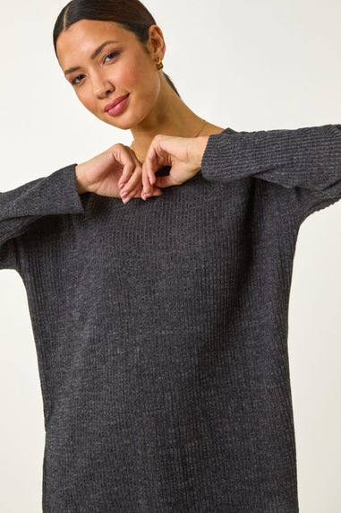 Roman Charcoal Relaxed Ribbed Side Split Top