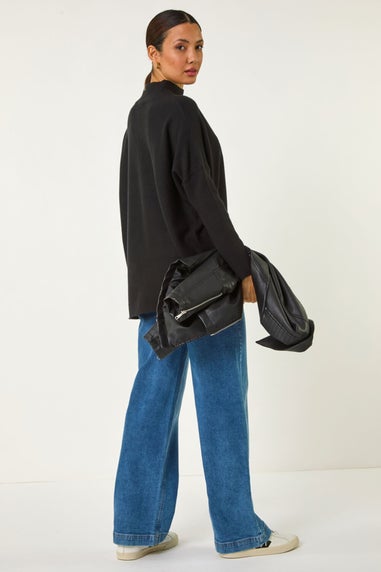 Roman Black Ribbed High Neck Knit Jumper