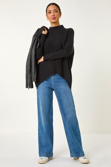 Roman Black Ribbed High Neck Knit Jumper