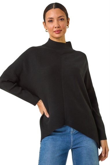 Roman Black Ribbed High Neck Knit Jumper