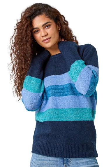 Roman Blue  Shimmer Stripe Stretch Jumper